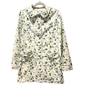 FRENCHI White & Floral Jacket Size L Button Up Trench Cottagecore Ditsy Print